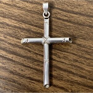 Sterling Silver 3D 2" Pipe Starburst Cross Charm Pendant Taxco